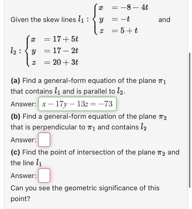 geometric relation between the line and the plane? Answer: intersect in point