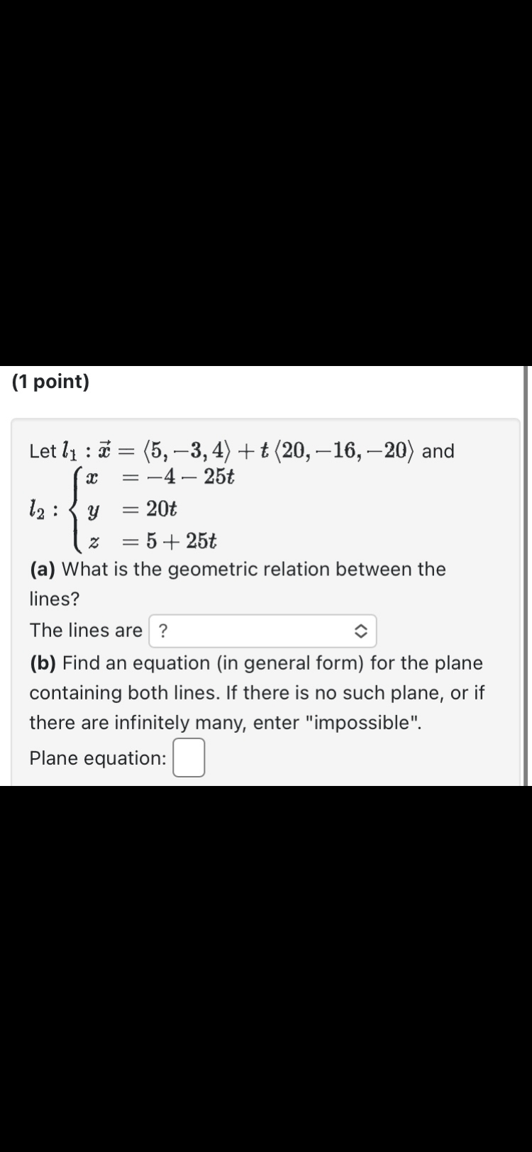 a point using parentheses, such 35(1.2,3)J (1 point) The plane tr is