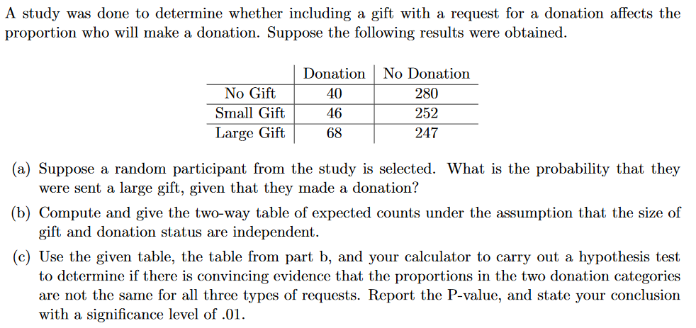 A study was done to determine whether including a gift with