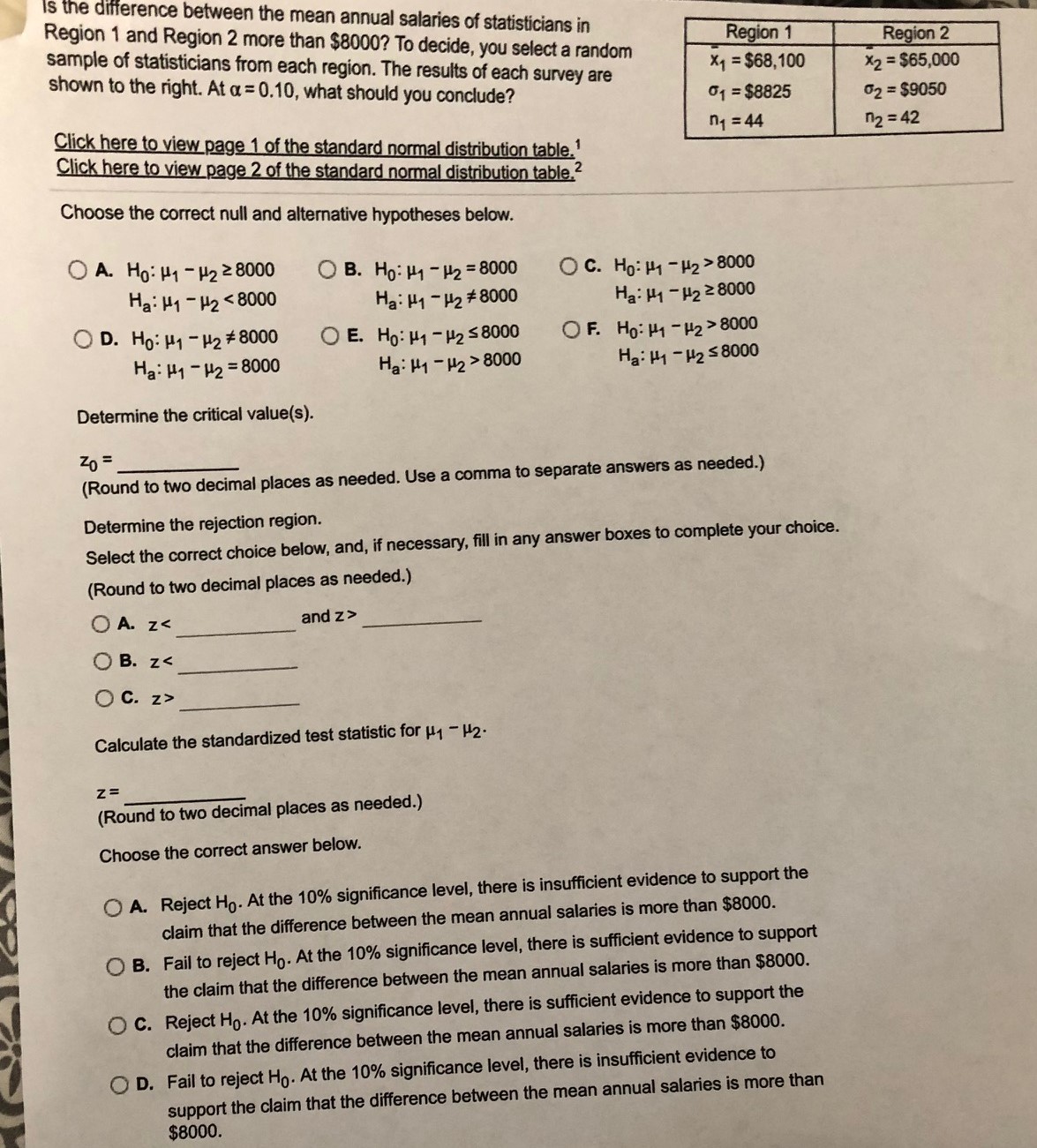 Please explain. is the difference between the mean annual salaries of statisticians