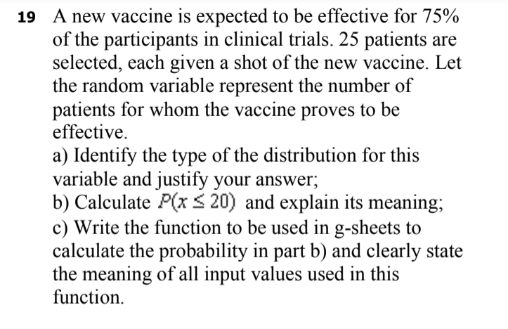 Hi please answer these grade 12 U question 19 A new vaccine