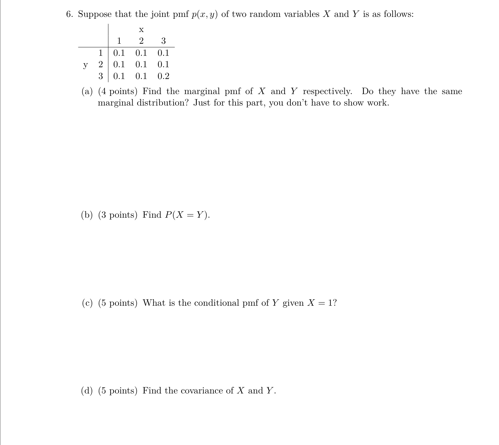 need help with this joint probability and covariance homework question.. thank you!