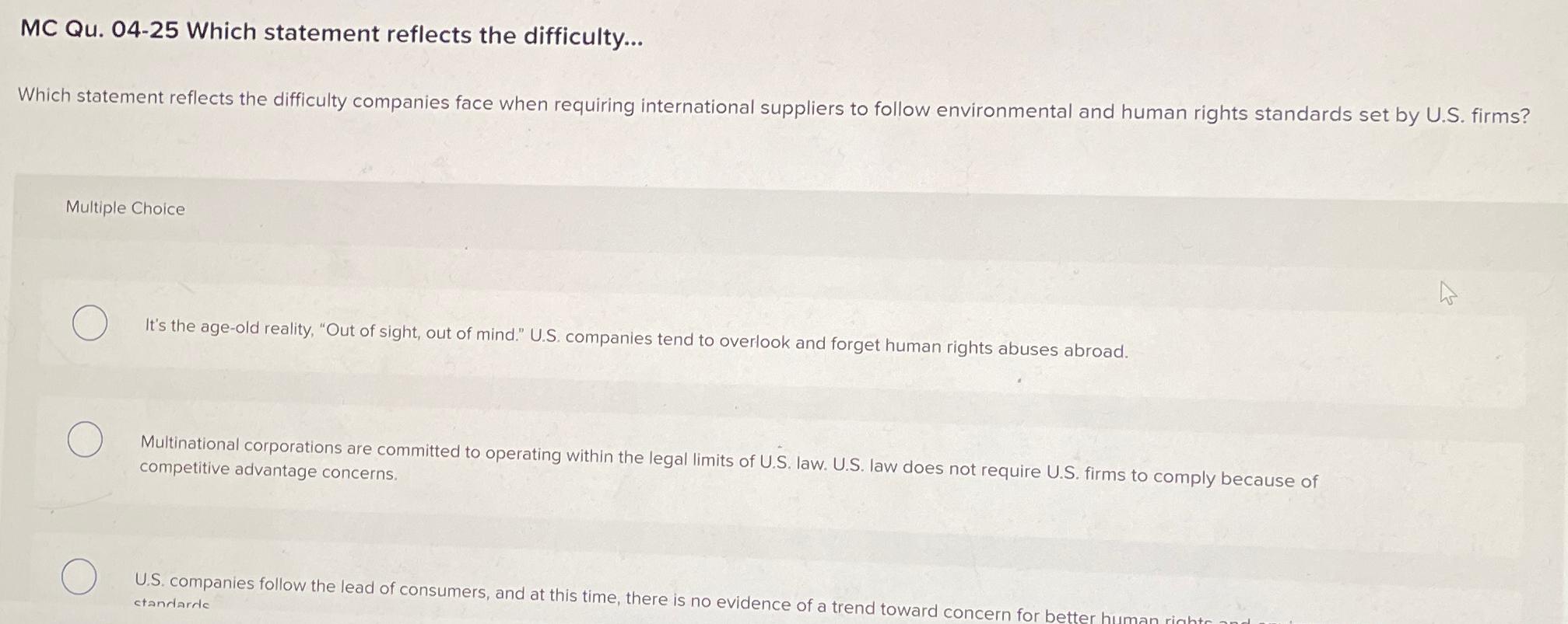  MC Qu.04-25 Which statement reflects the difficulty... Which statement reflects the