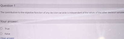 Question 1 The contribution to the objective function of any cecision