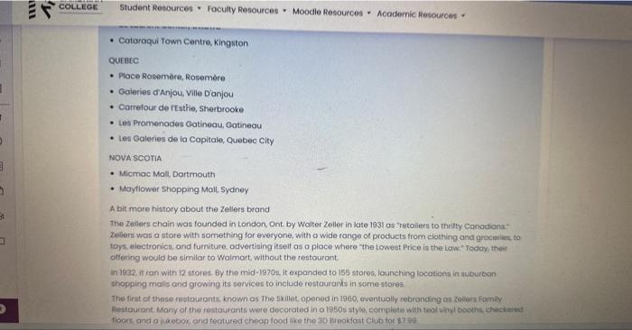 application of the concepts to the scenario Zeliers, a nostaigic Canodian discount