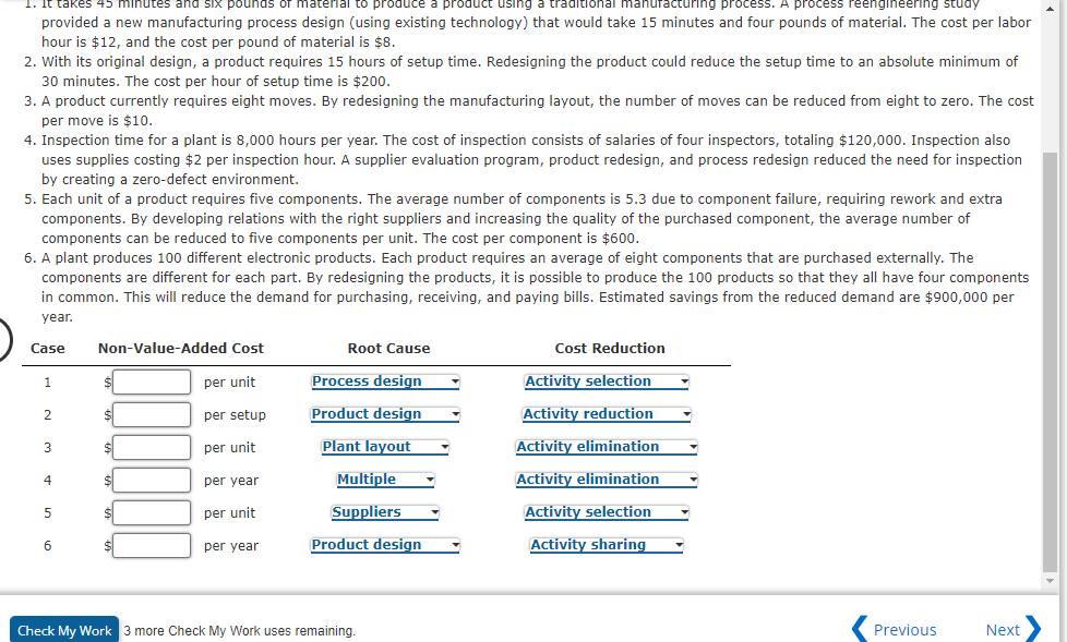  Value-Added and Non-Value-Added Costs, Unused Capacity For Situations 1 through 6,
