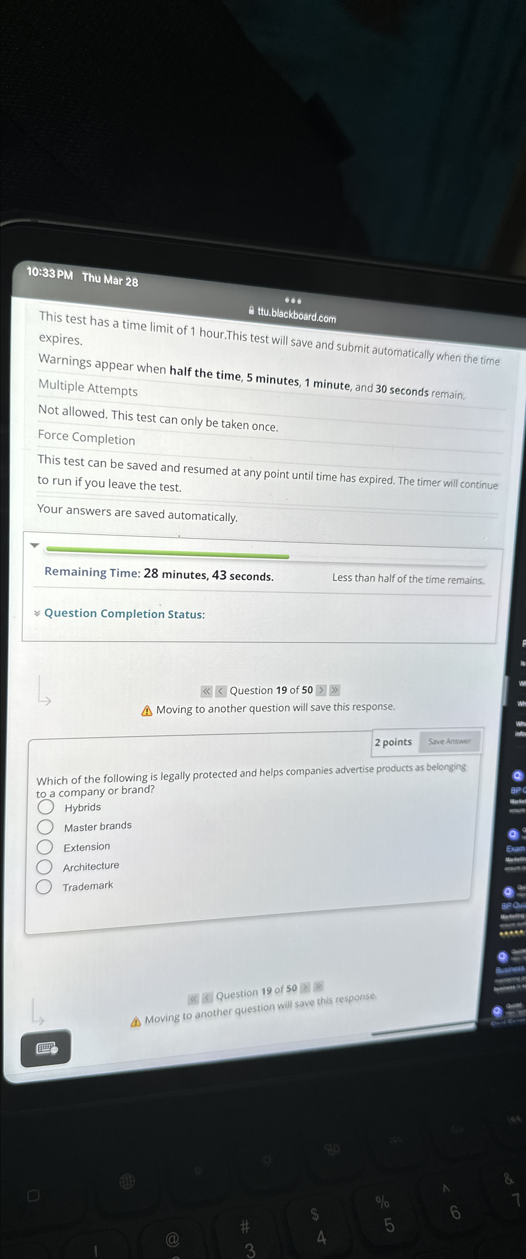  10:38 PM Thu Mar 28 This test has a time limit