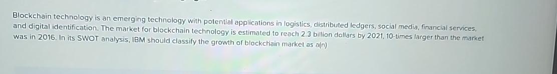  Blockchain technology is an emerging technology with potential applications in logistics,