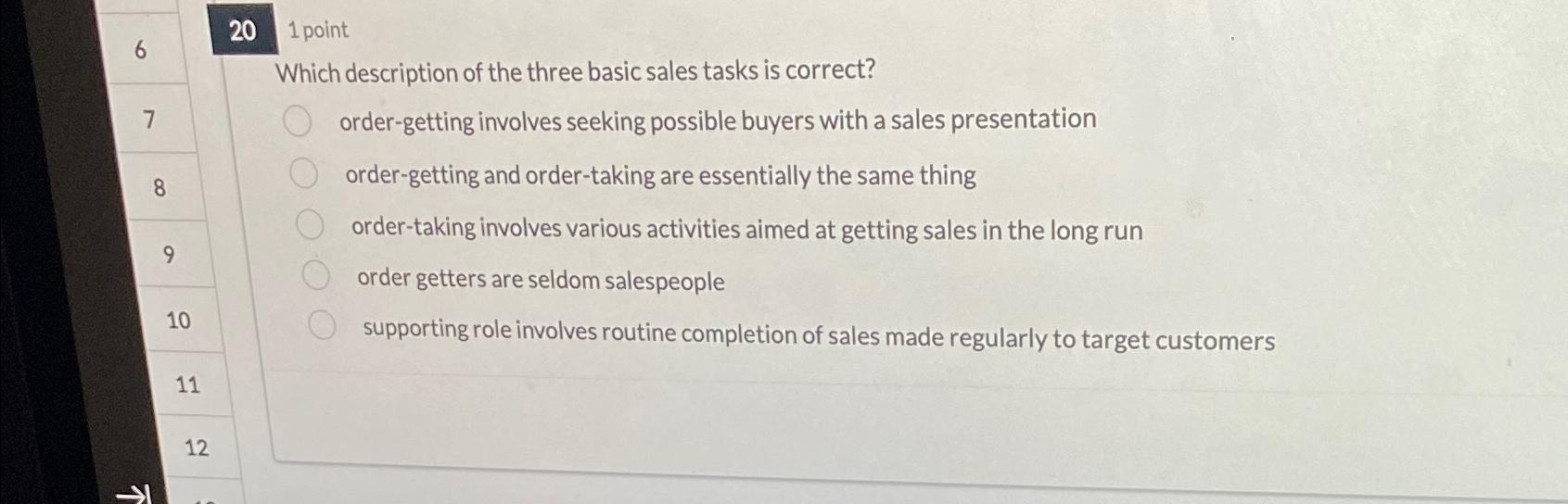  201 point Which description of the three basic sales tasks is