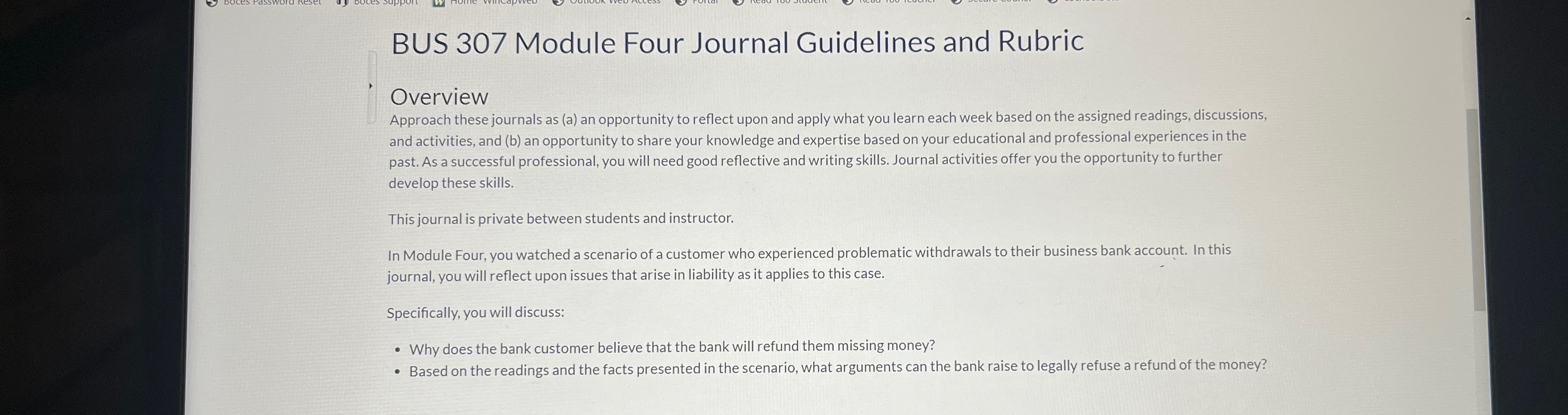  BUS 307 Module Four Journal Guidelines and Rubric Overview Approach these