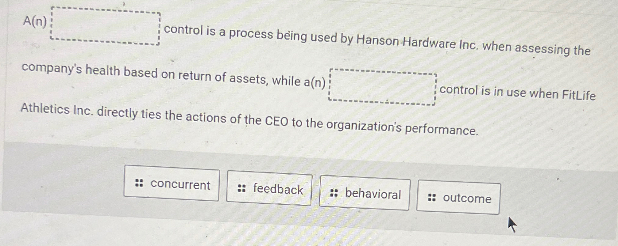  ontrol is a process being used by Hanson Hardware Inc. when