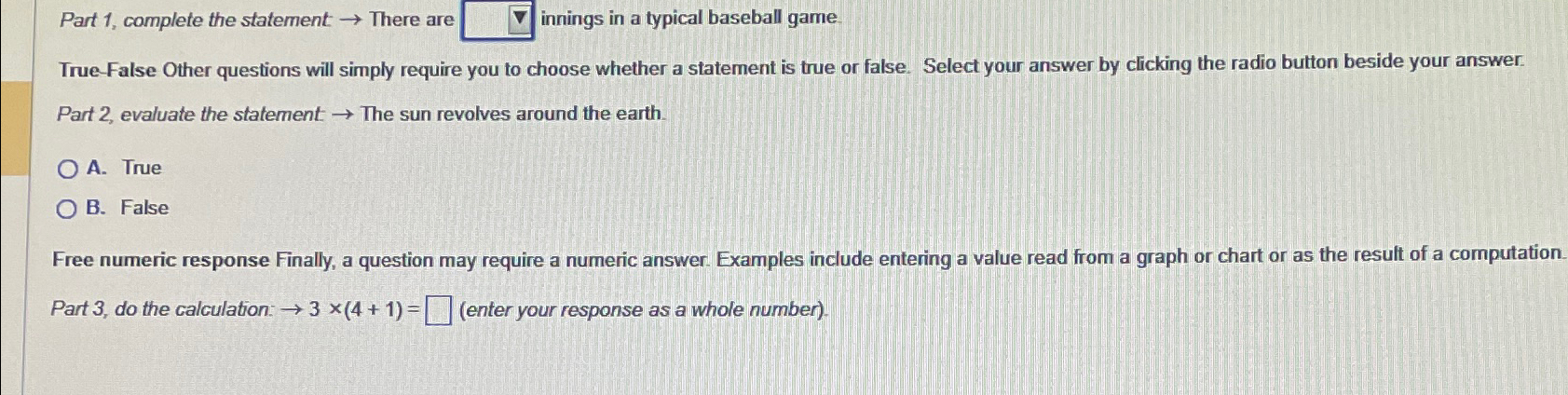  Part 1, complete the statement There are innings in a typical