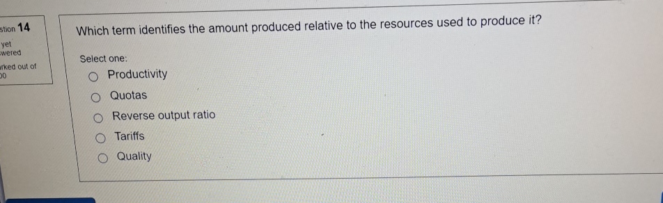 Which term identifies the amount produced relative to the resources used