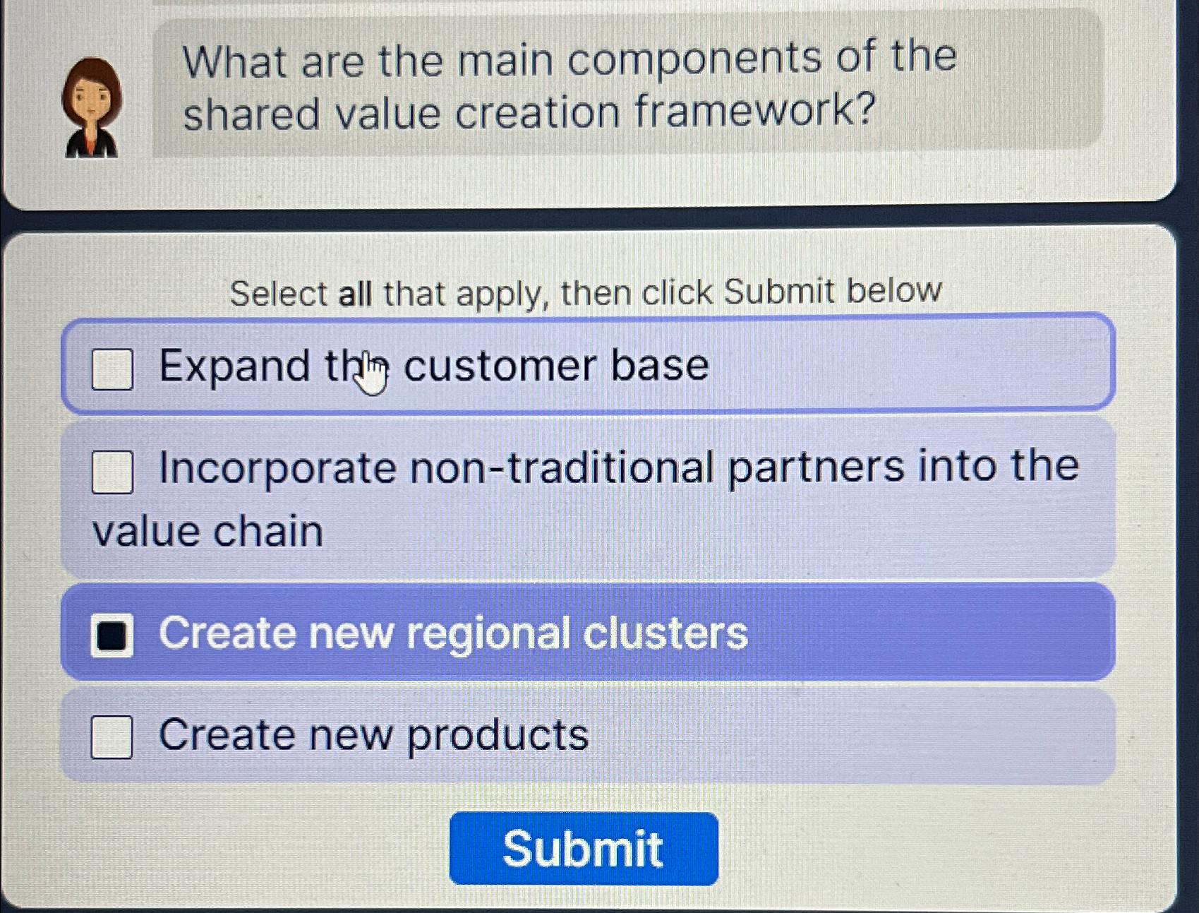  What are the main components of the shared value creation framework?