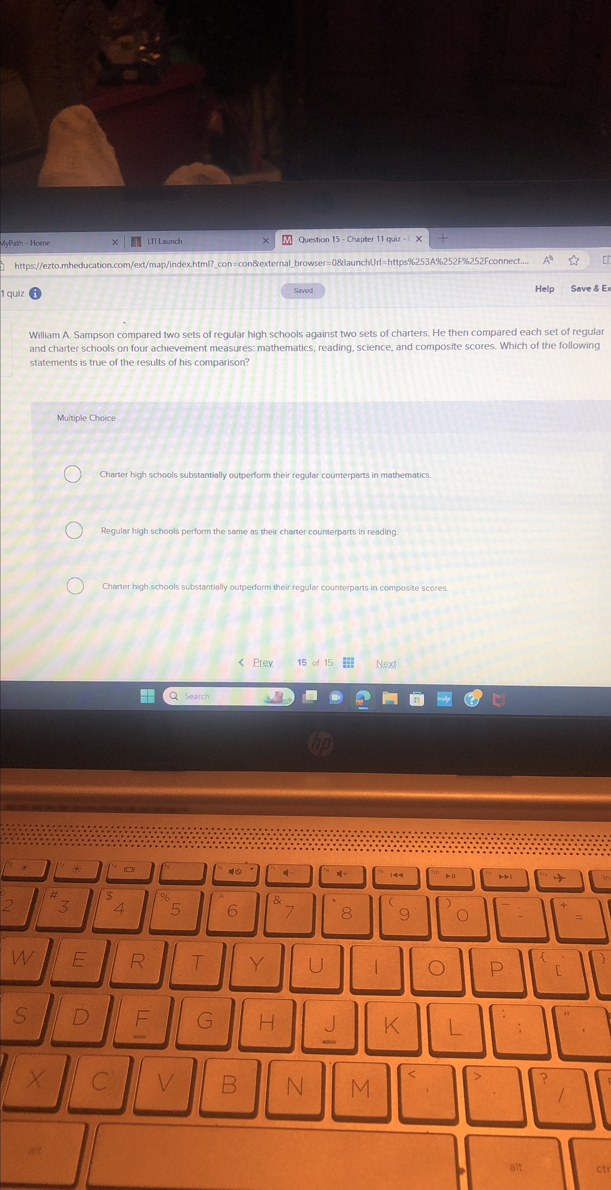  William A. Sampson compared two sets of regular high schools against