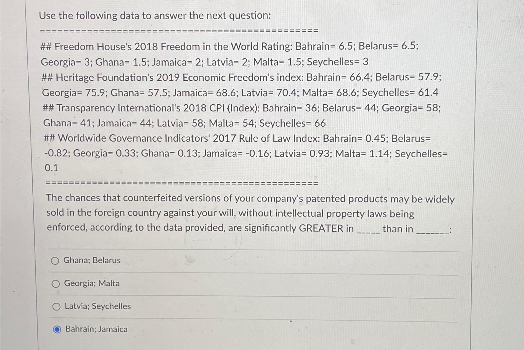  Use the following data to answer the next question: ## Freedom