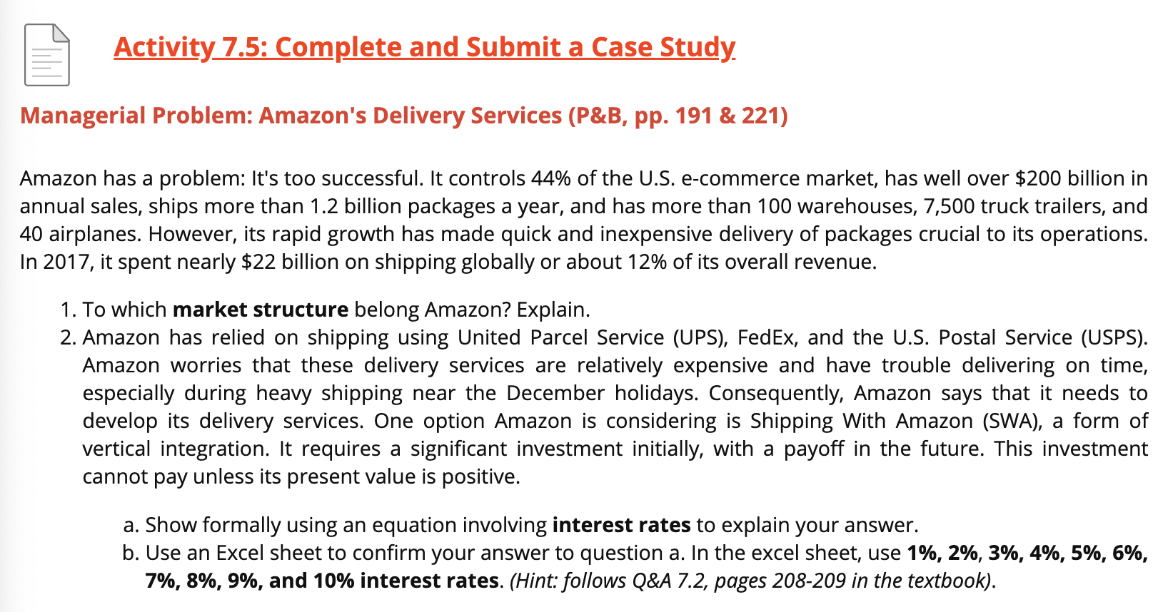  Activity 7.5: Complete and Submit a Case Study. Managerial Problem: Amazon's