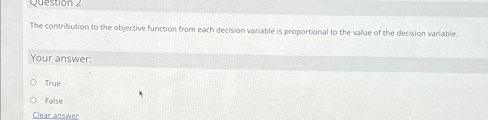  The contribution to the objective function from each decision variable is