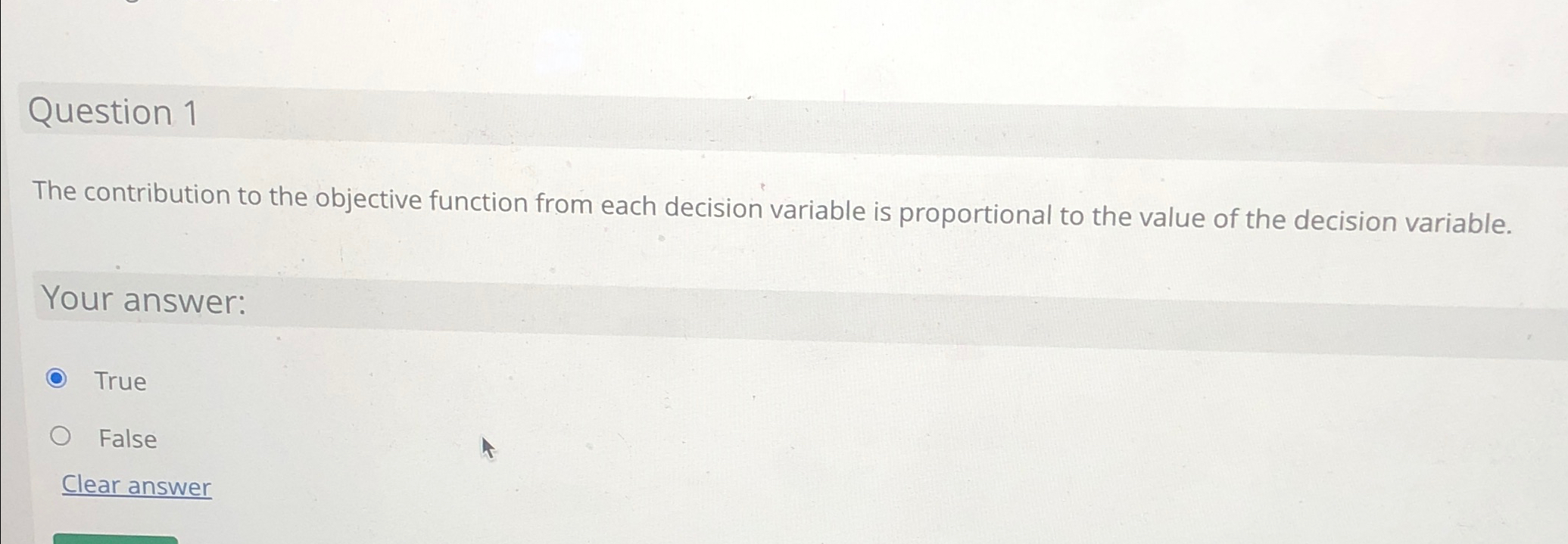  Question 1 The contribution to the objective function from each decision