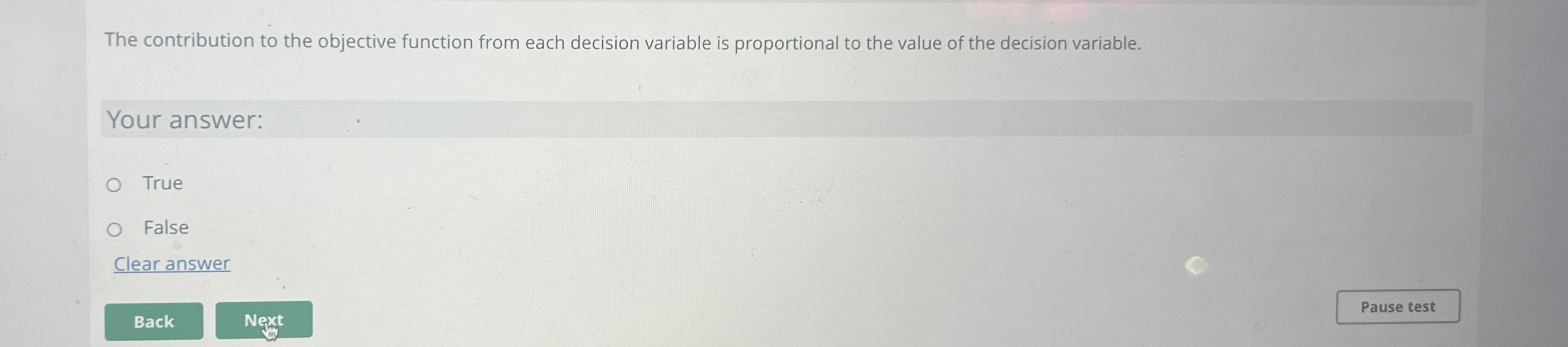 The contribution to the objective function from each decision variable is