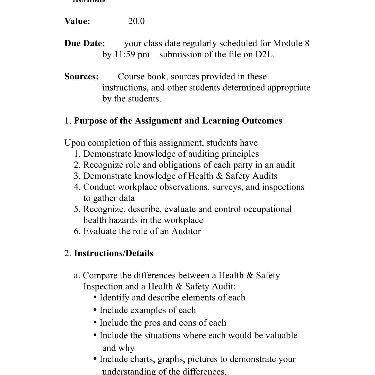  Value: 20.0 Due Date: your class date regularly scheduled for Module