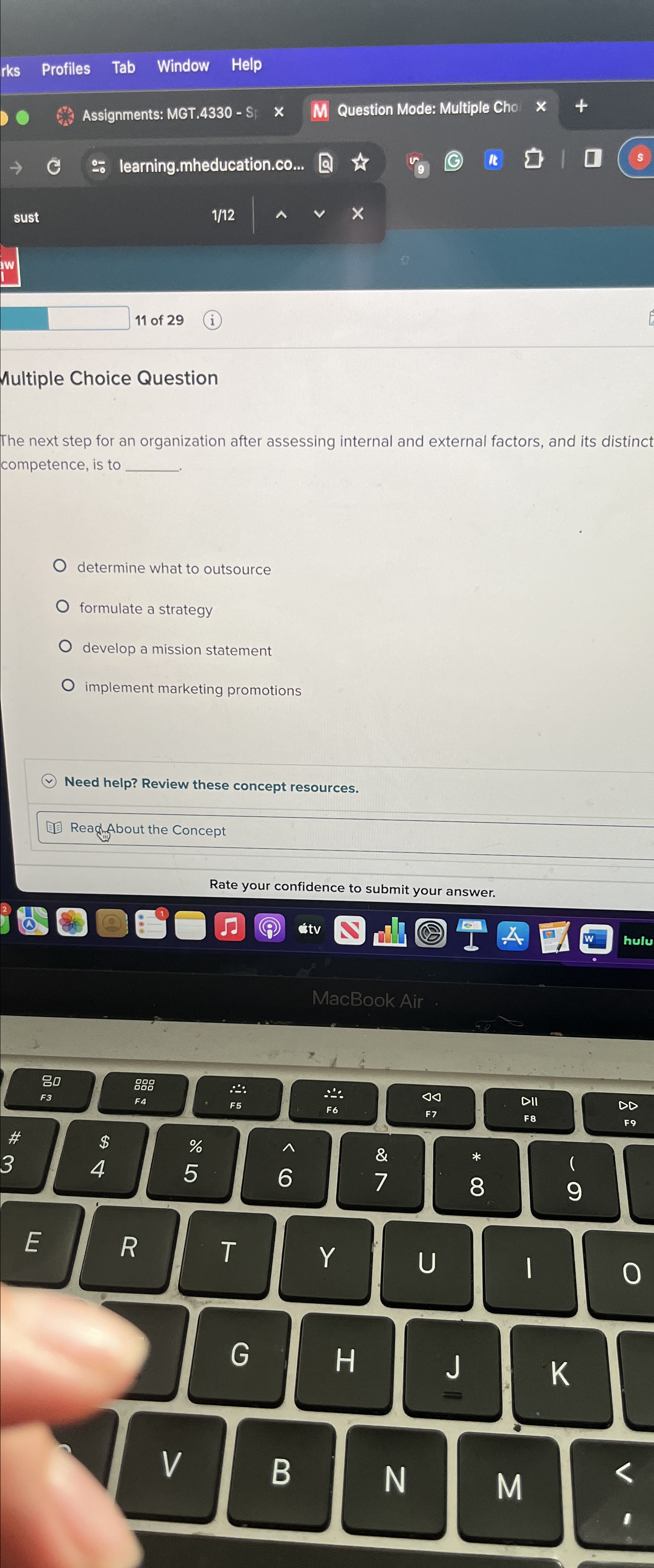  rks Profiles Tab Window Help Assignments: MGT.4330- Si M Question Mode: