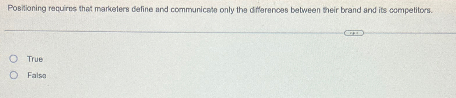 Positioning requires that marketers define and communicate only the differences between