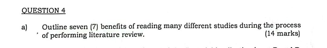  QUESTION 4 a) Outline seven (7) benefits of reading many different