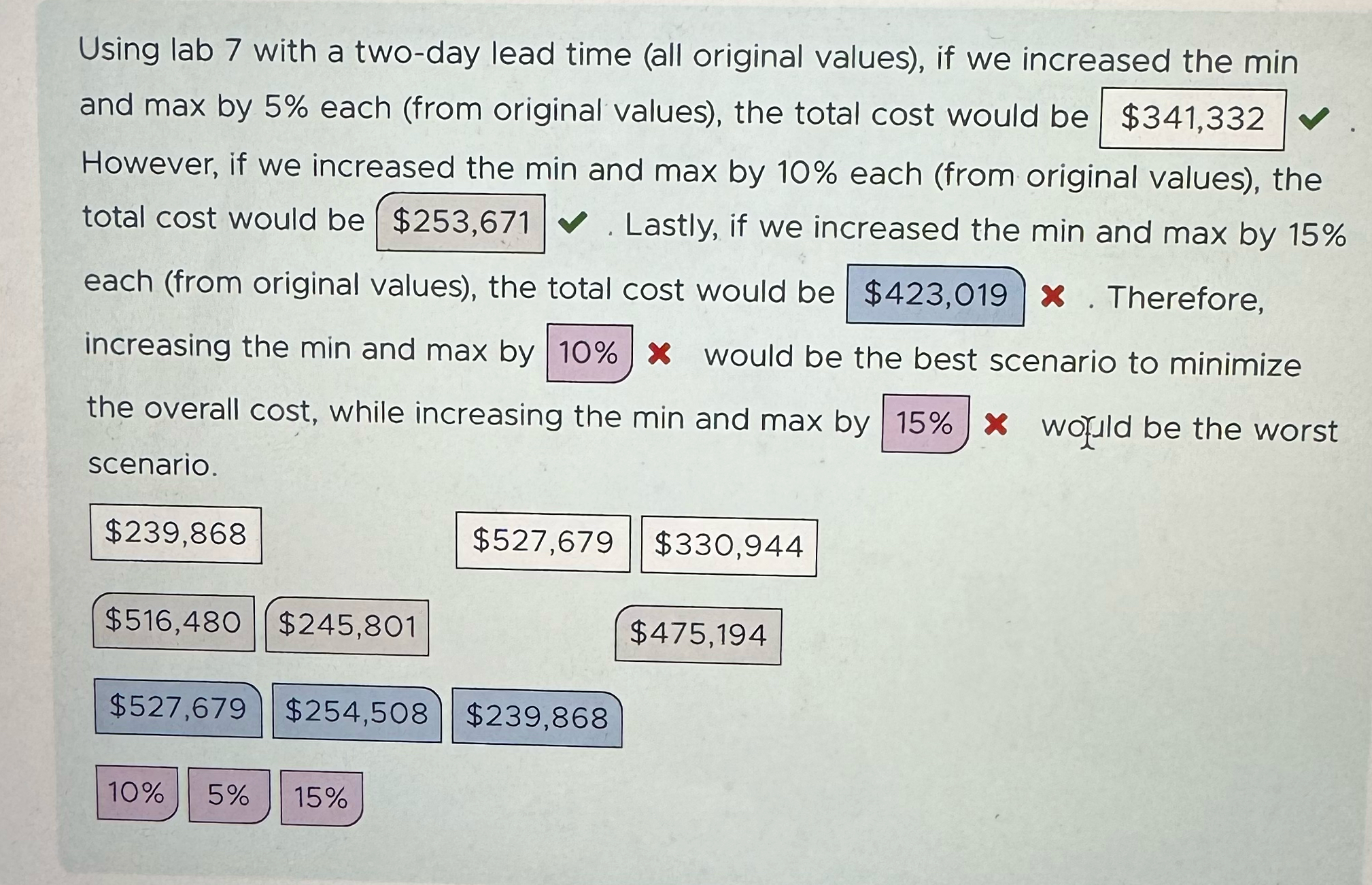  Using lab 7 with a two-day lead time (all original values),
