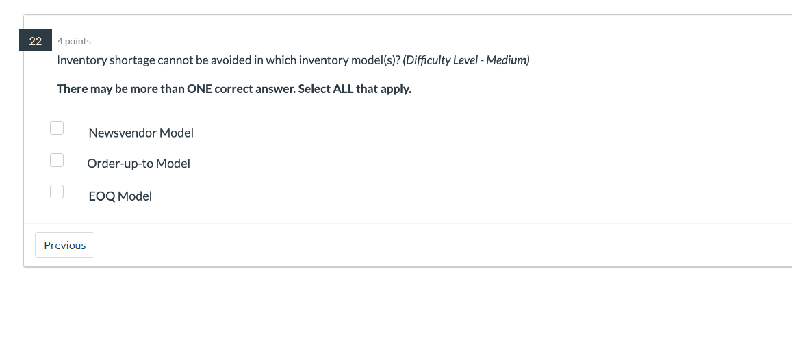  Inventory shortage cannot be avoided in which inventory model(s)?(Difficulty Level -