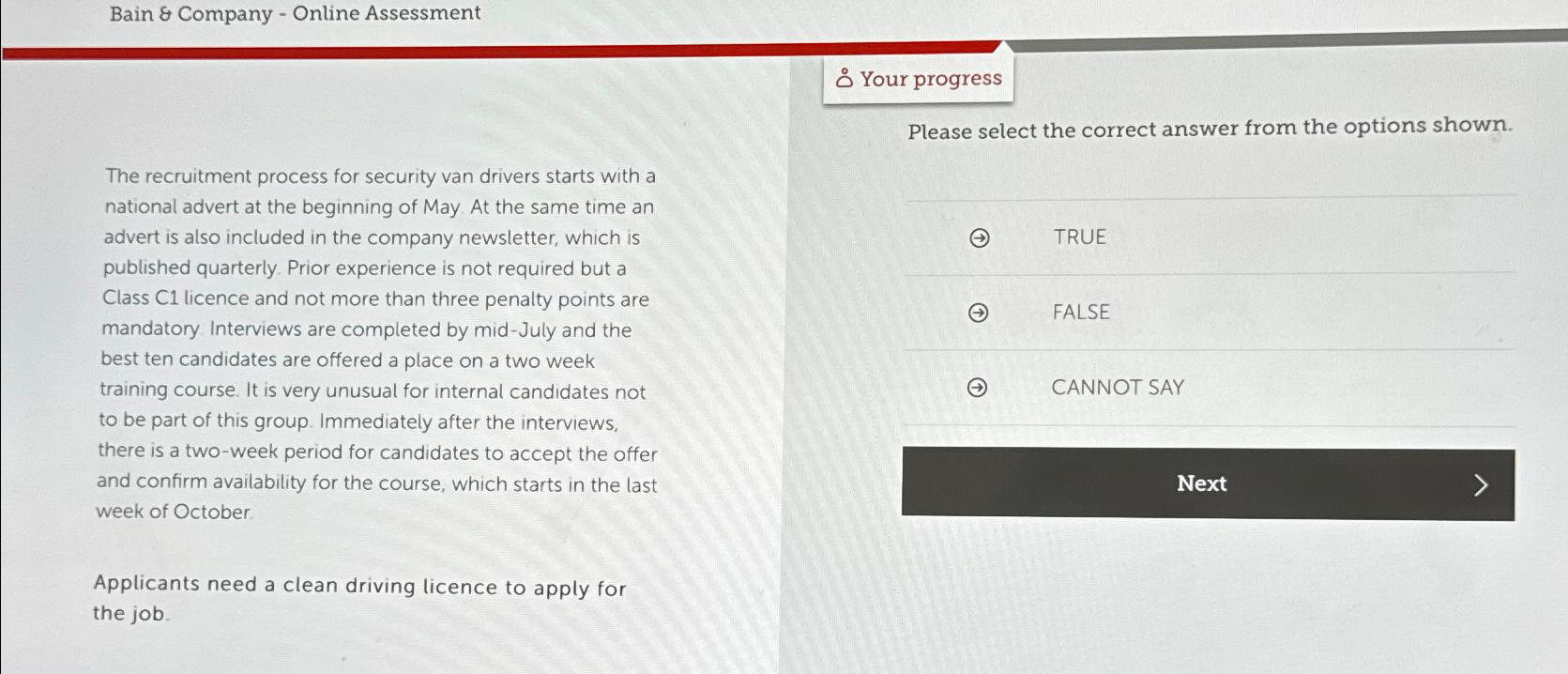  Bain & Company - Online Assessment Your progress Please select the