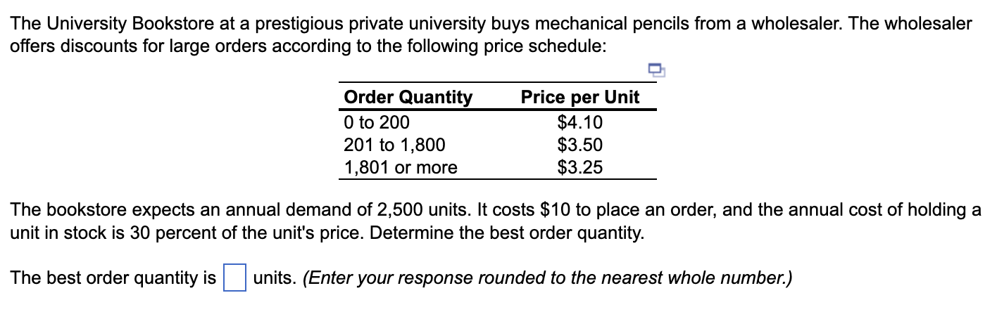 toner cartridges. The demand rate is 630 EP cartridges per week. The