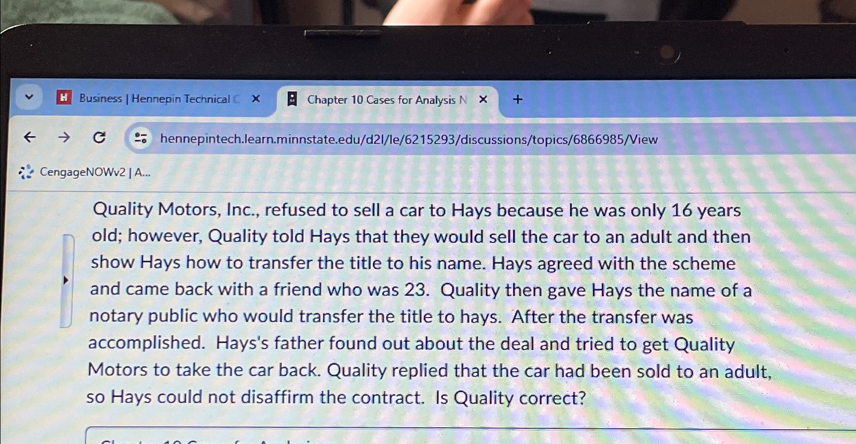  Business | Hennepin Technical Chapter 10 Cases for Analysis N hennepintech.learn.minnstate.edu/d2I/le/6215293/discussions/topics/6866985/View