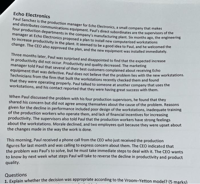  Echo Electronics Paul Sanchez is the production manager for Echo Electronics,