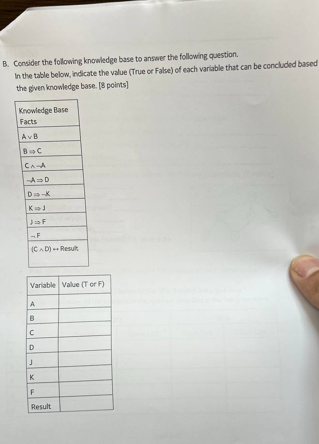  B. Consider the following knowledge base to answer the following question.