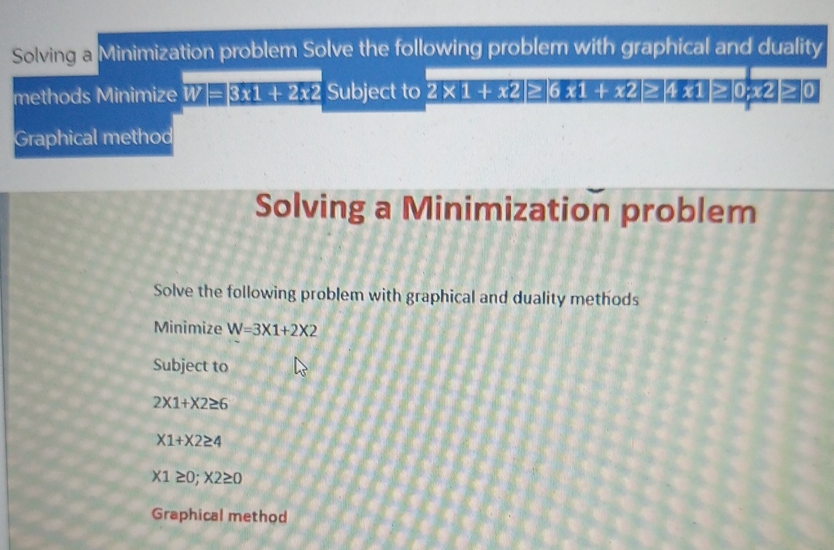  Solving a Minimization problem Solve the following problem with graphical and