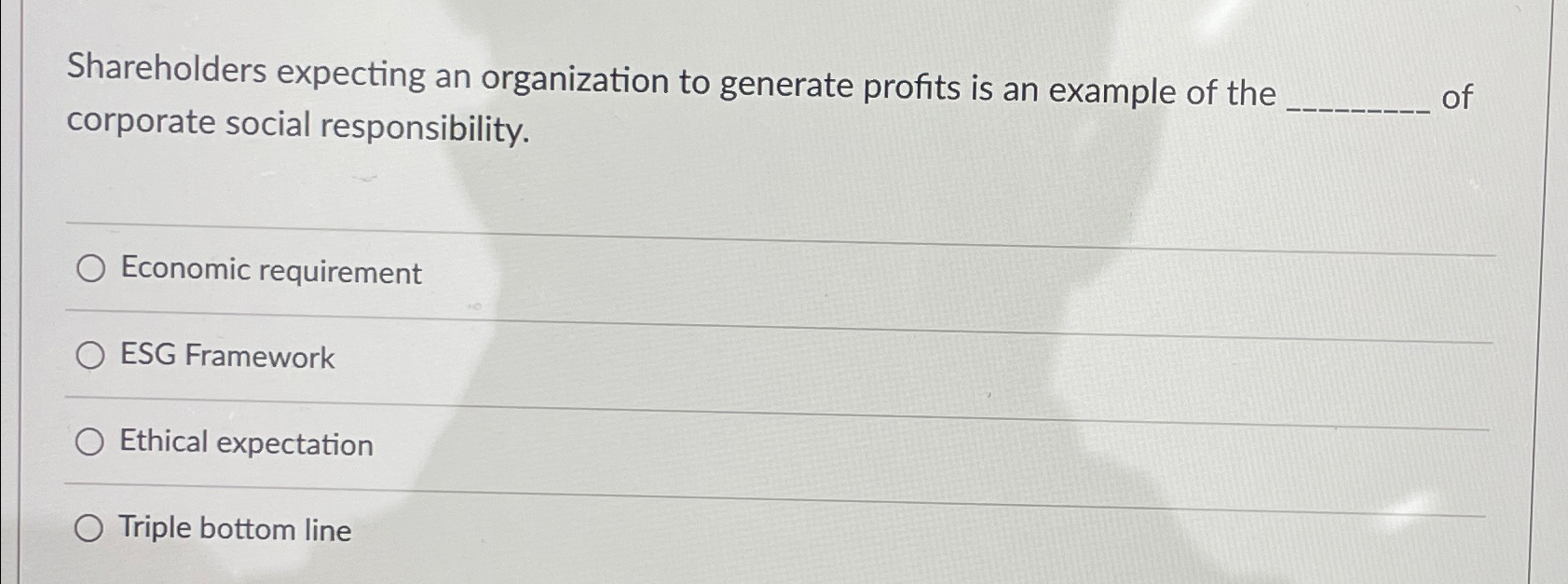  Shareholders expecting an organization to generate profits is an example of