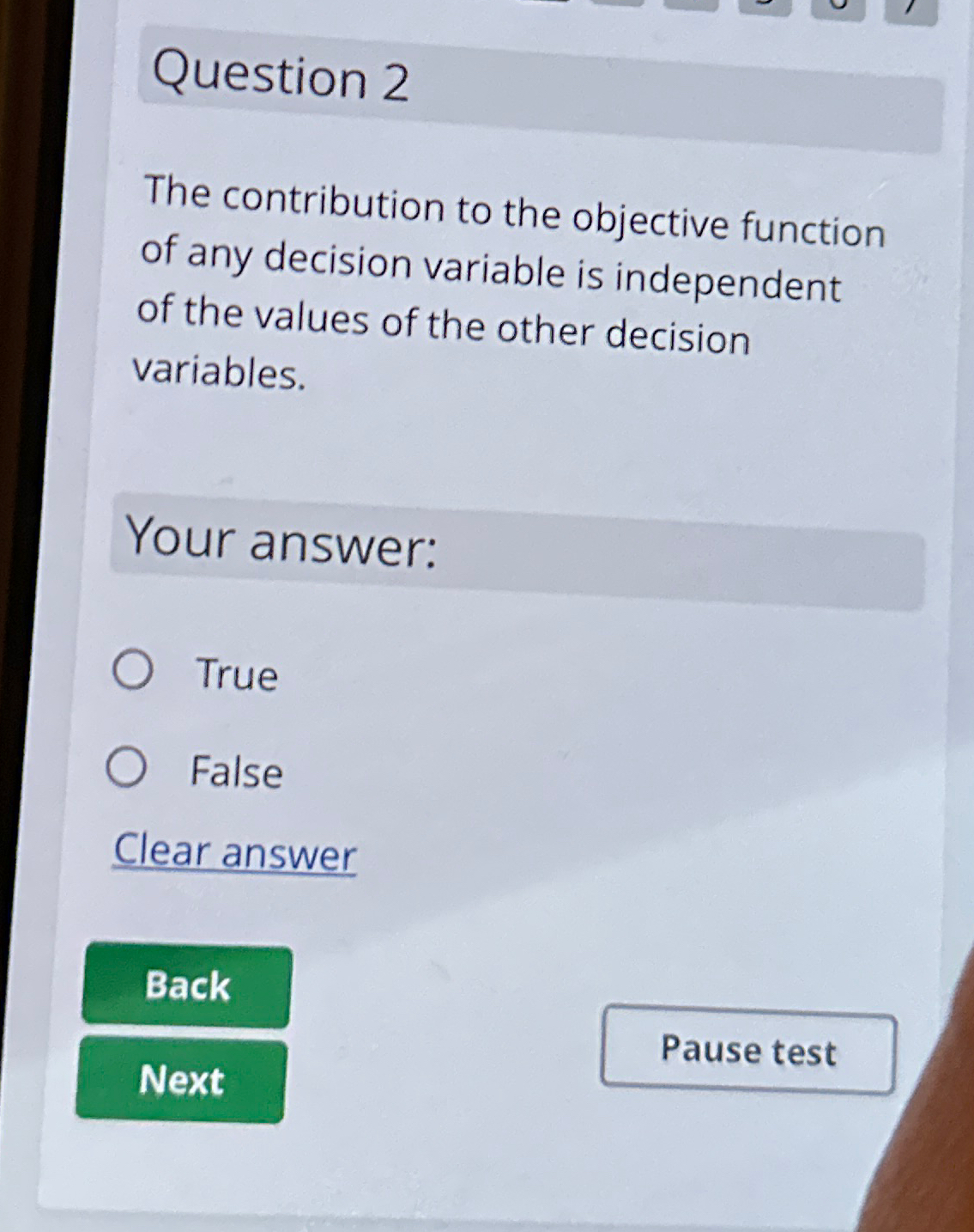  Question 2 The contribution to the objective function of any decision
