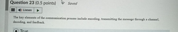  Question 23(0.5 points) Saved The key elements of the communication process