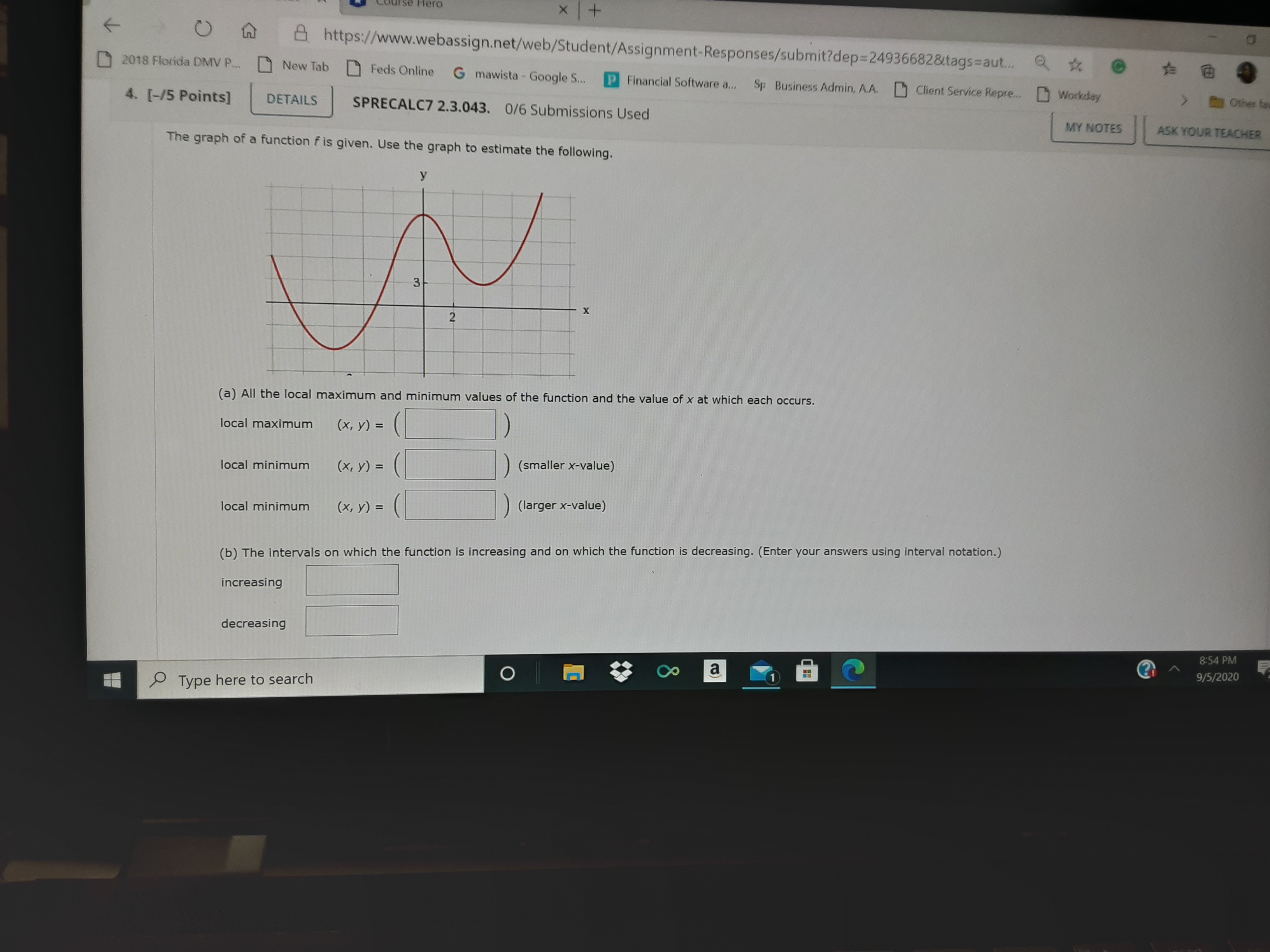 Answer the following x + On https://www.webassign.net/web/Student/Assignment-Responses/submit?dep=249366828.tags=aut... 2018 Florida DMV P.. New