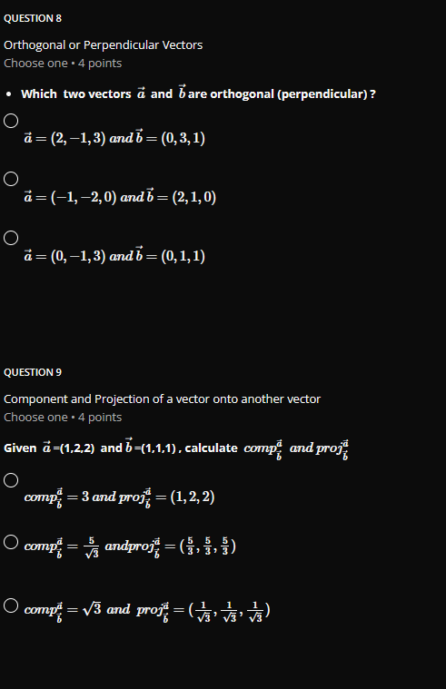 Combination Choose one . 4 points Identify the linear combination of w
