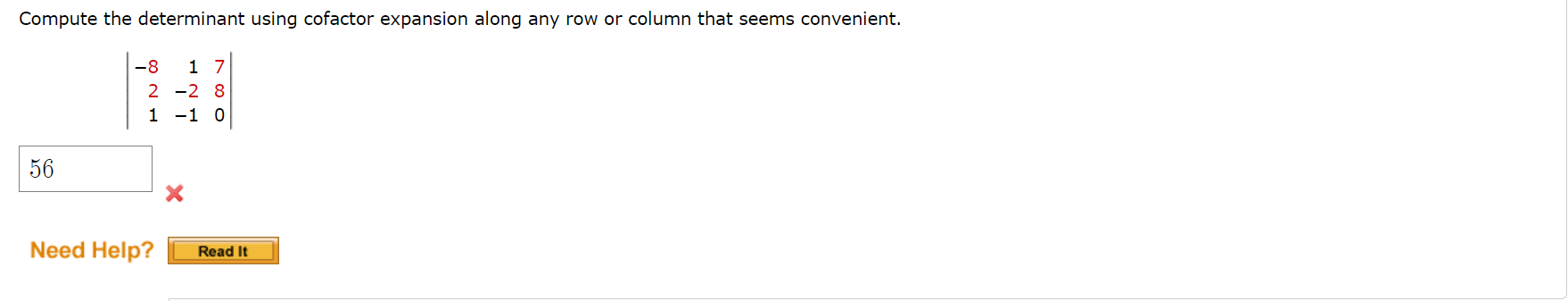  Compute the determinant using cofactor expansion along any row or column