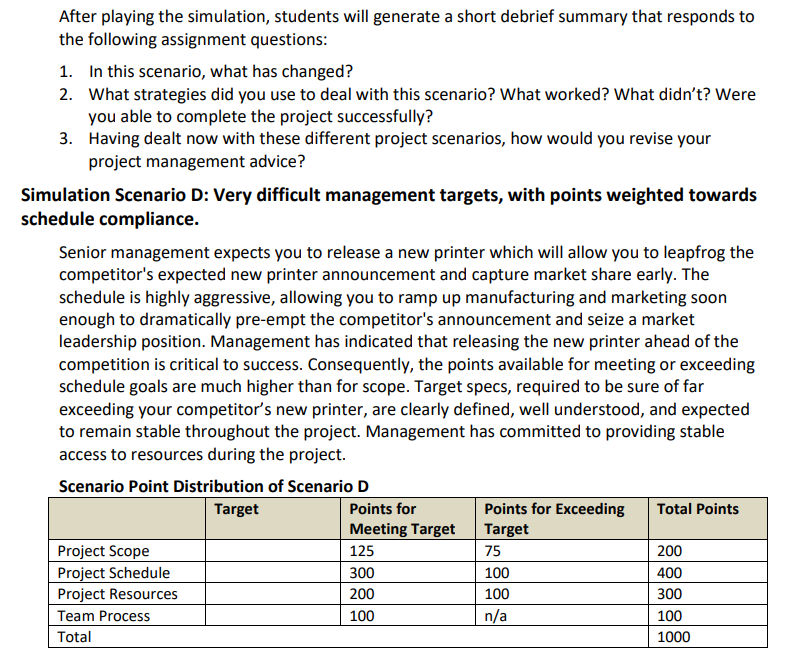  After playing the simulation, students will generate a short debrief summary