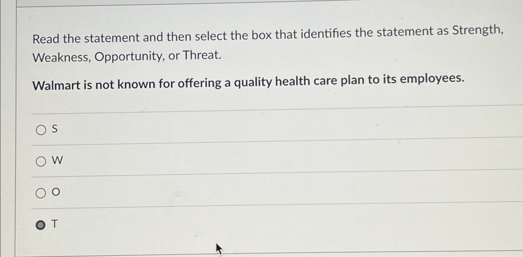  Read the statement and then select the box that identifies the