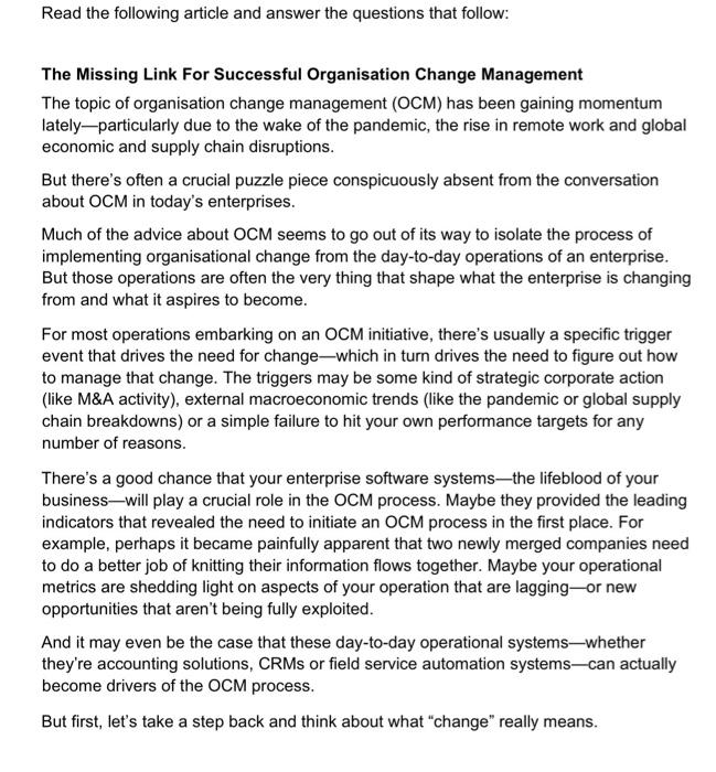  The Missing Link For Successful Organisation Change Management The topic of