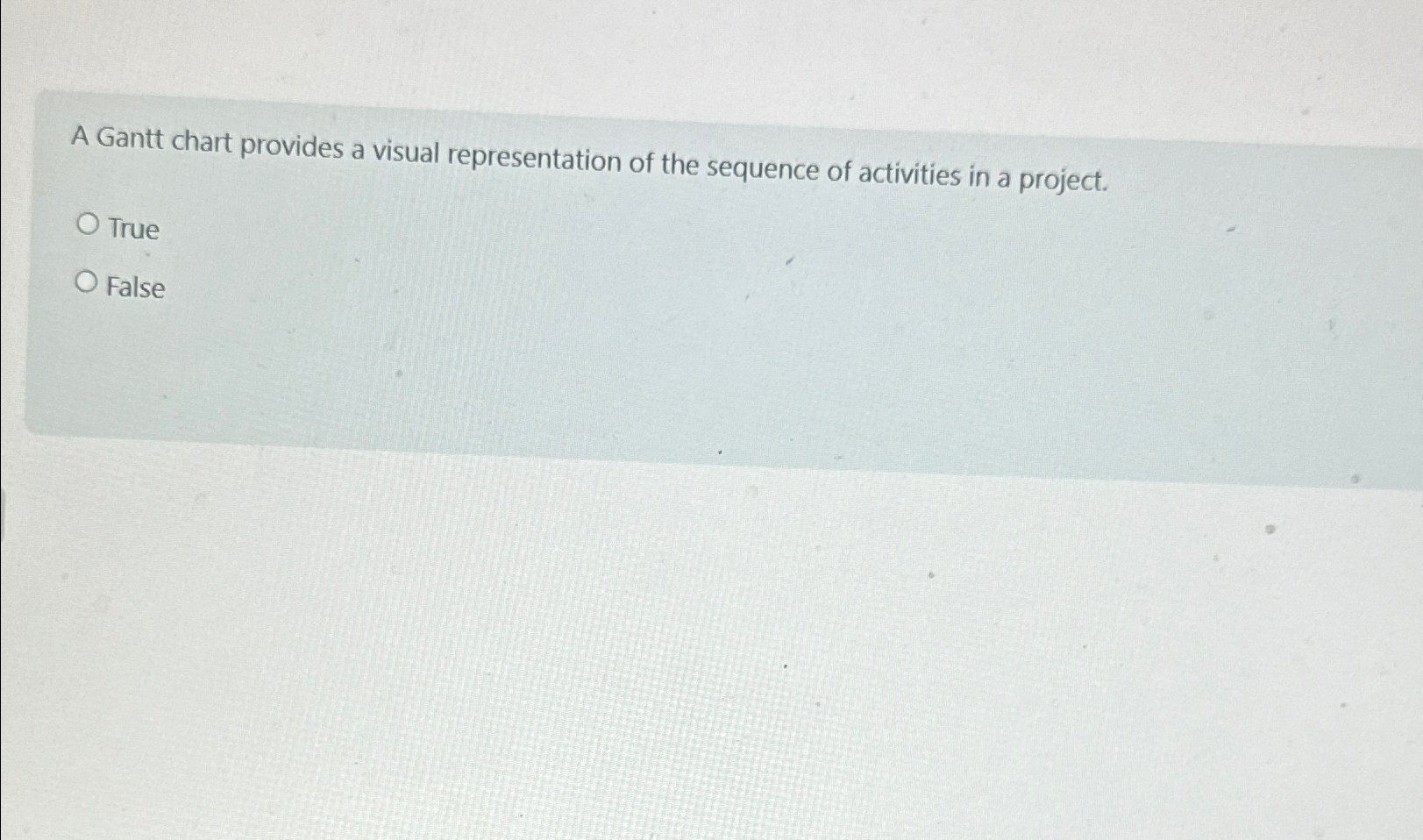  A Gantt chart provides a visual representation of the sequence of