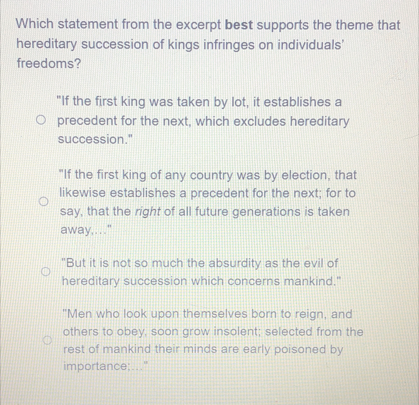  Which statement from the excerpt best supports the theme that hereditary