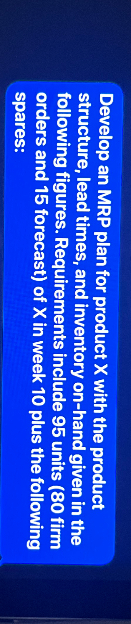  Develop an MRP plan for product x with the product structure,