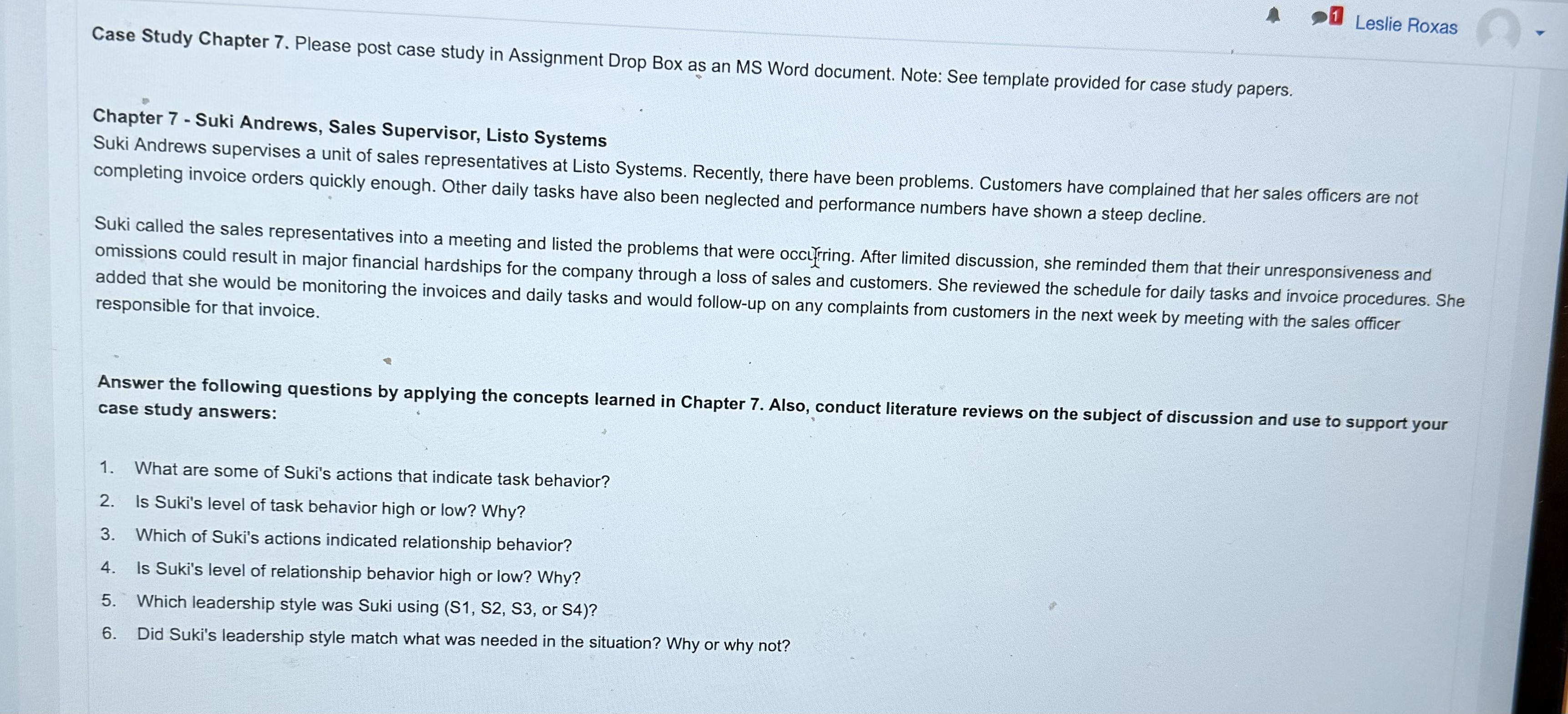  Case Study Chapter 7. Please post case study in Assignment Drop