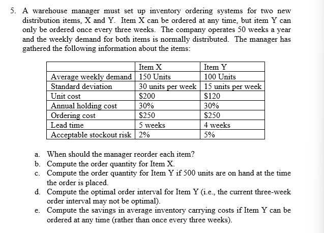  A warehouse manager must set up inventory ordering systems for two